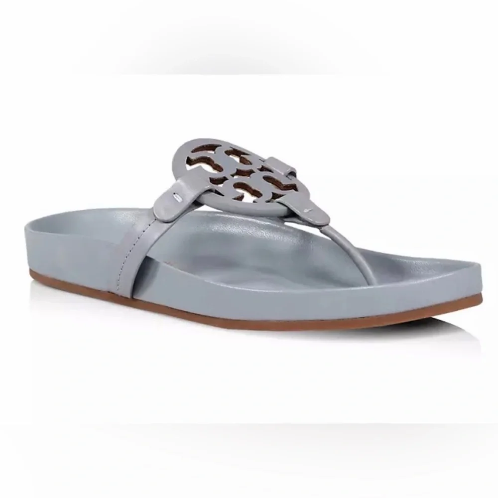 Tory Burch Light Gray Miller Thong Sandal with Logo 9.5